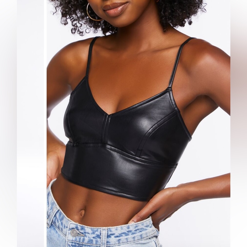 Faux leather bustier top